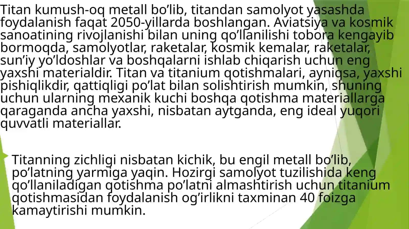 Titan guruhchasi elementlarining ishlatilishi 2