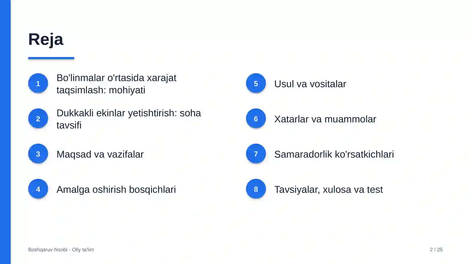 Dukkakli ekinlar yetishtirishda bo'linmalar o'rtasida xarajatlarni taqsimlash 2