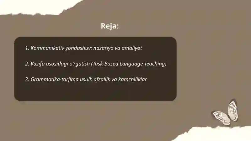 Chet tili o'qitish metodlariga bag'ishlangan og'zaki taqdimot 2