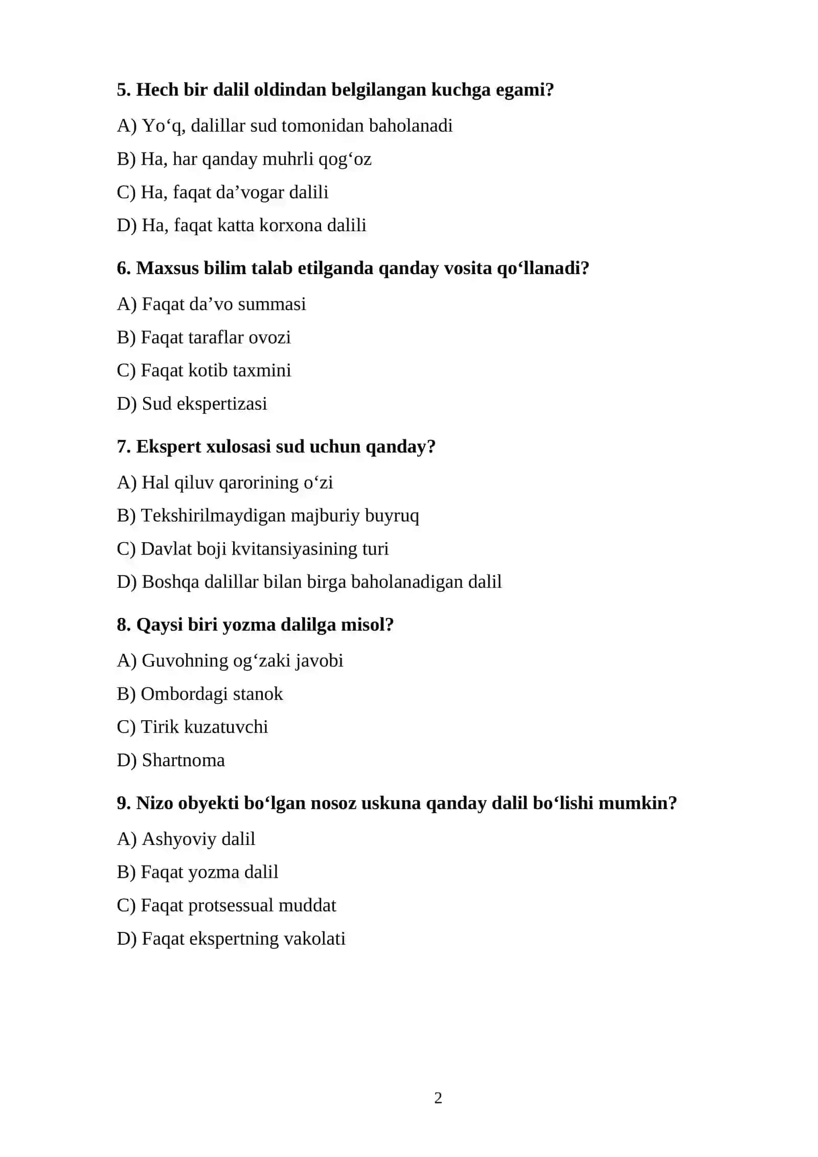Iqtisodiy protsessida isbotlash va dalillar TEST. 2