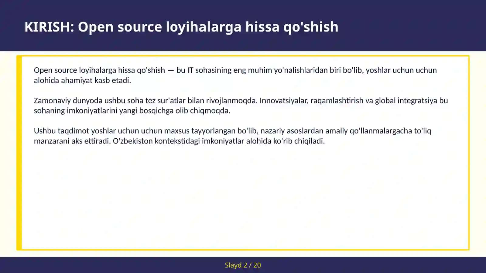 Open source loyihalarga hissa qo'shish 2