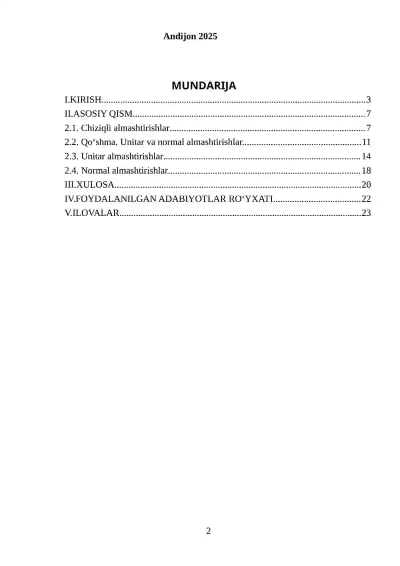 Qo’shma,unitar va normal chiziqli almashtirishlar 2