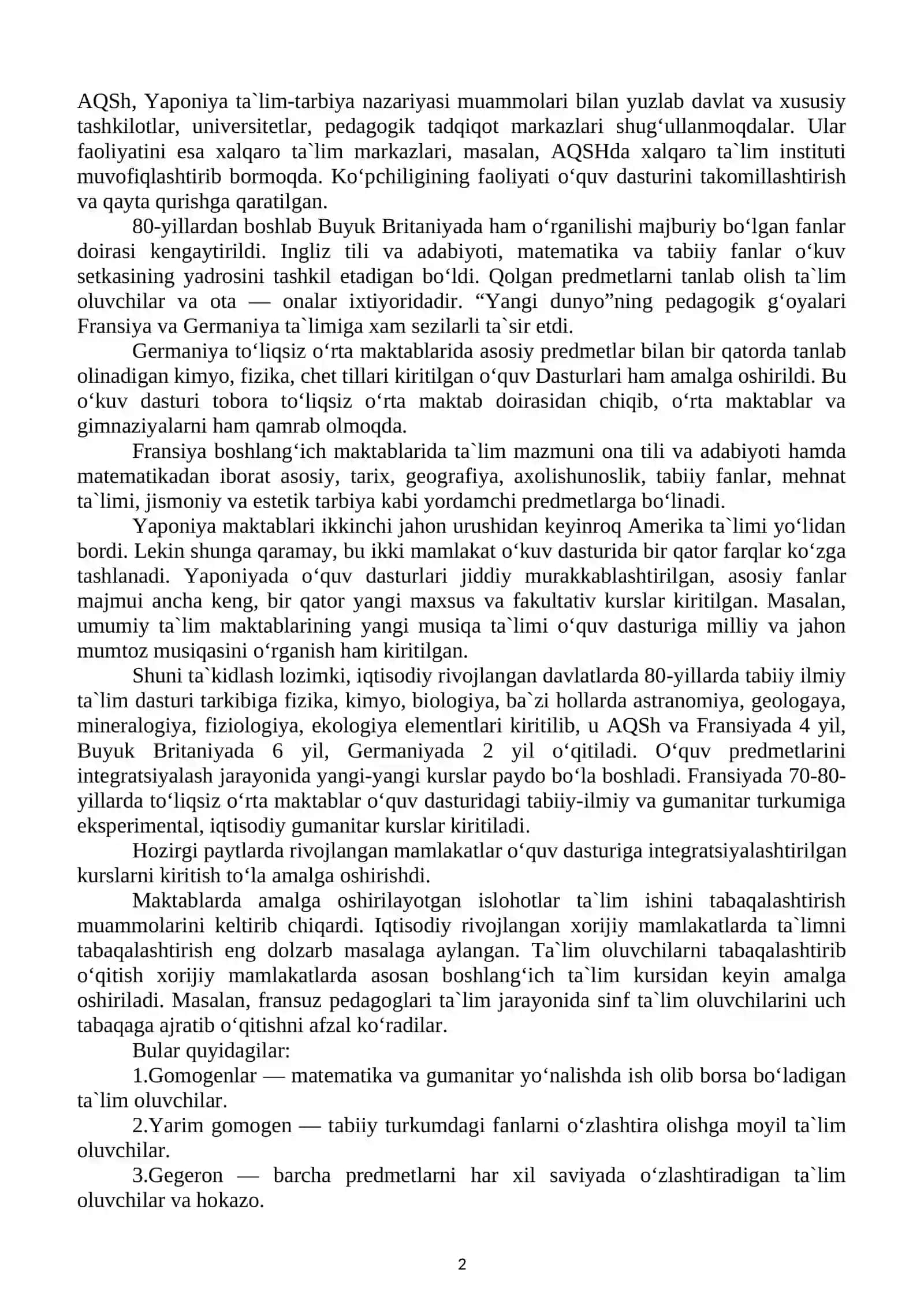 RIVOJLANGAN MAMLAKATLAR TA’LIM TIZIMI 2