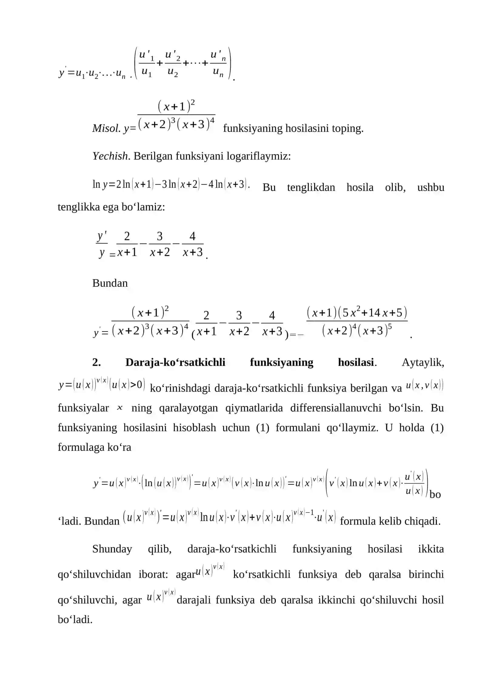 Funksiyaning parametrik va oshkormas ko’rinishda berilishi va uni differensiallash. 2