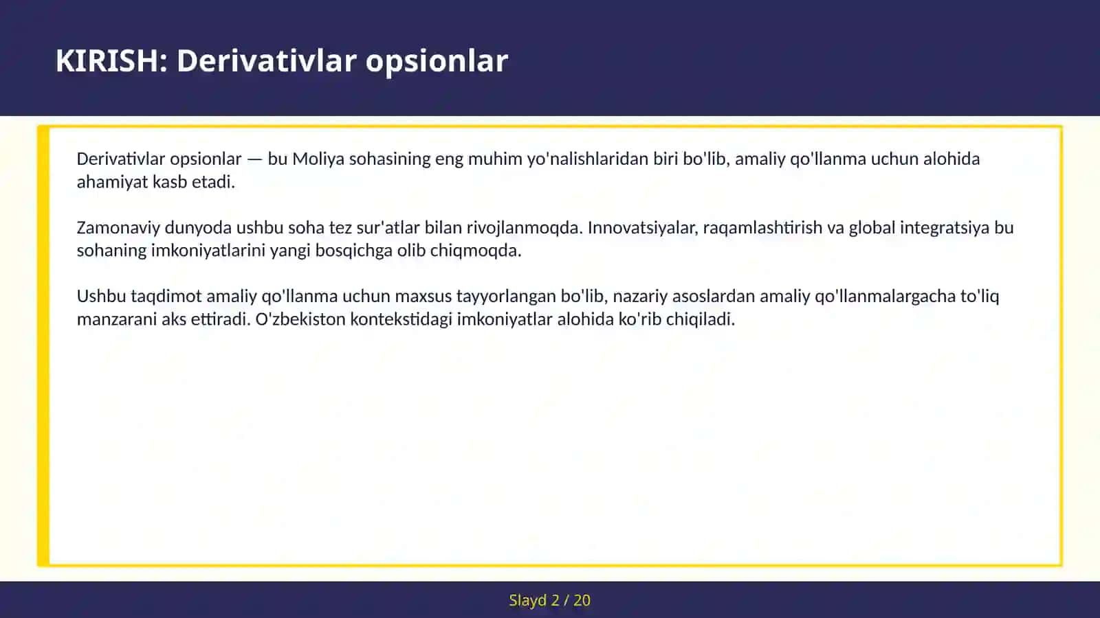 Derivativlar opsionlar 2