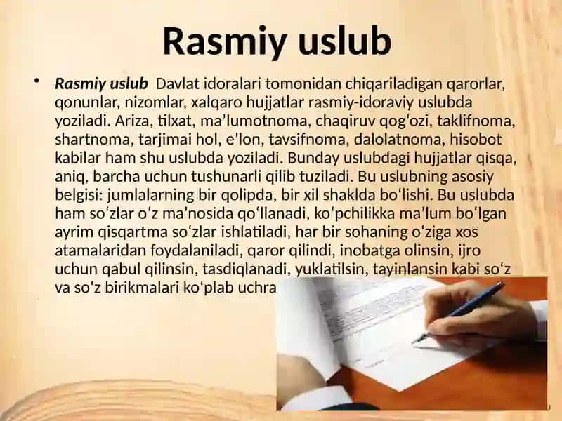Rasmiy-idoraviy uslub va uning uslubi xususiyatlari 2