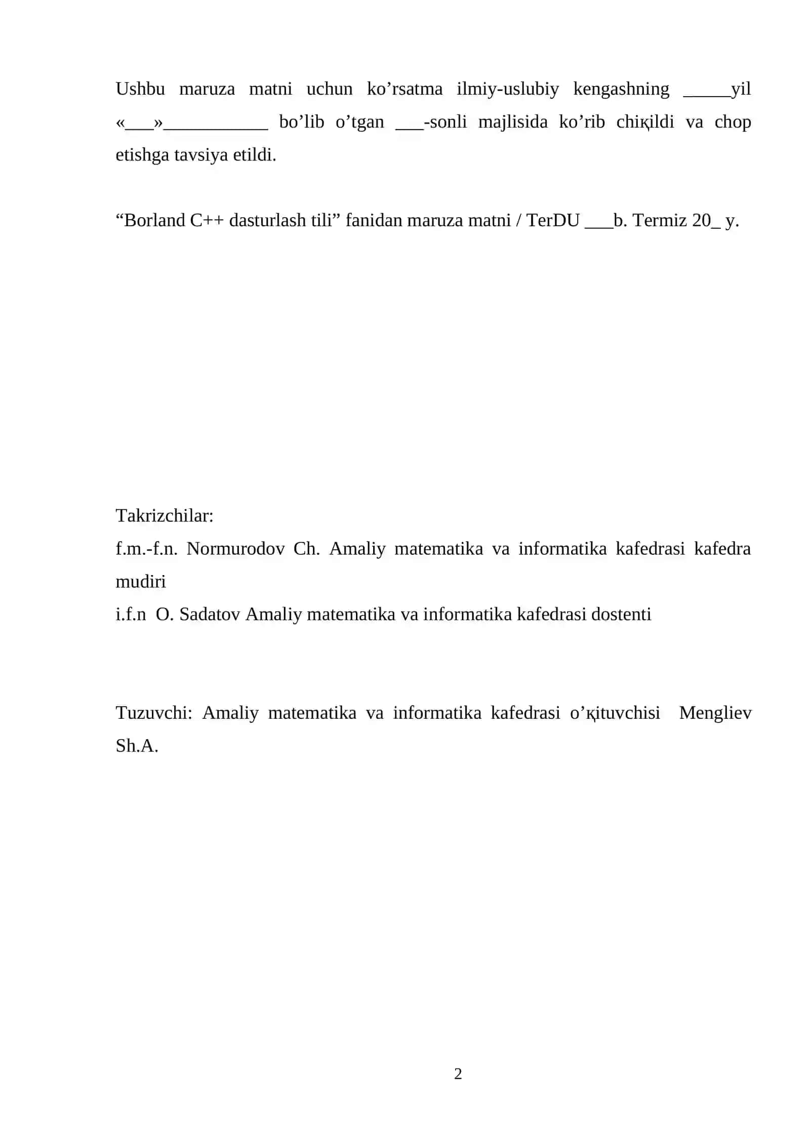 Borland C++ dasturlash tili 2