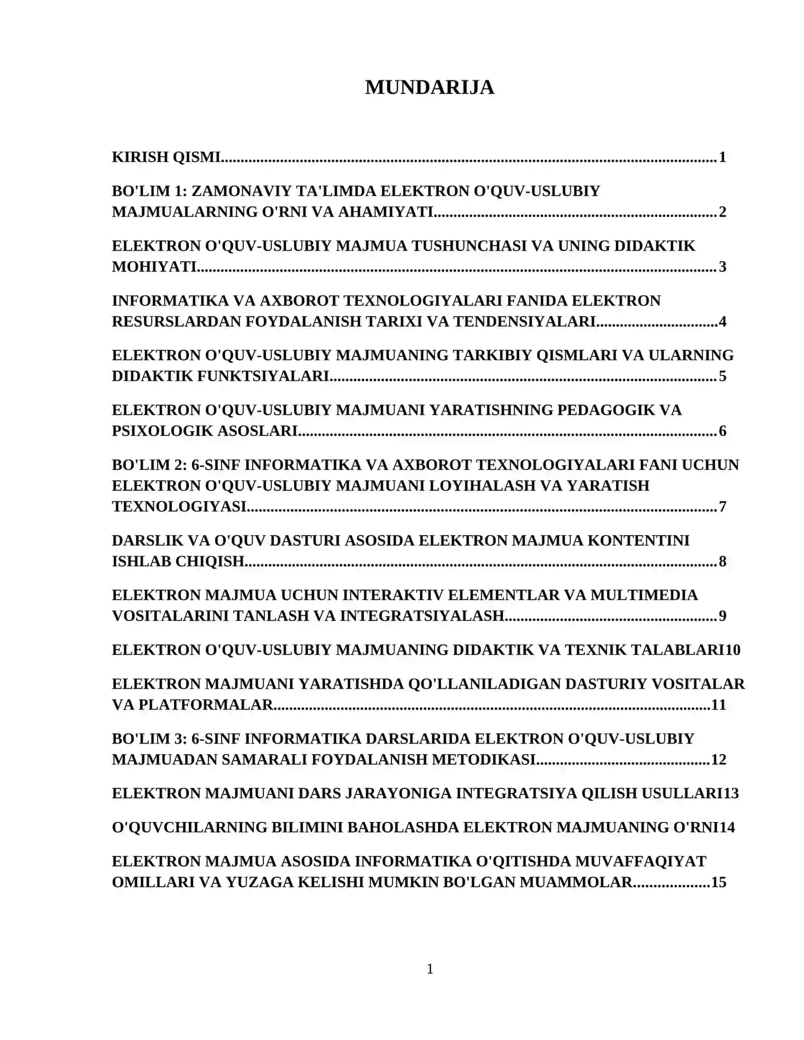 6-sinf Informatika va axborot texnologiyalari fanidan elektron o’quv-uslubiy majmua yaratish metodikasi. 2