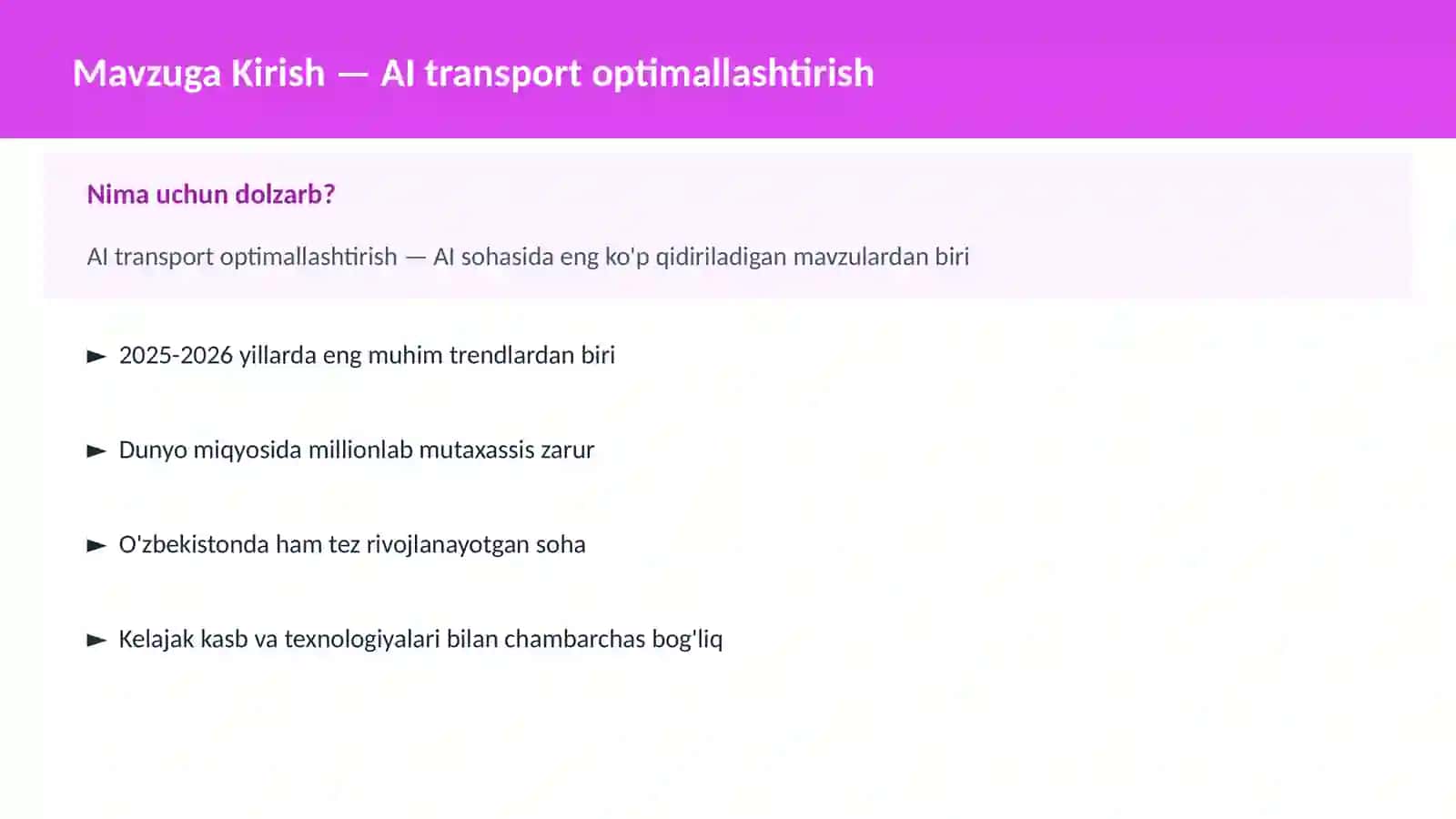 AI transport optimallashtirish 2