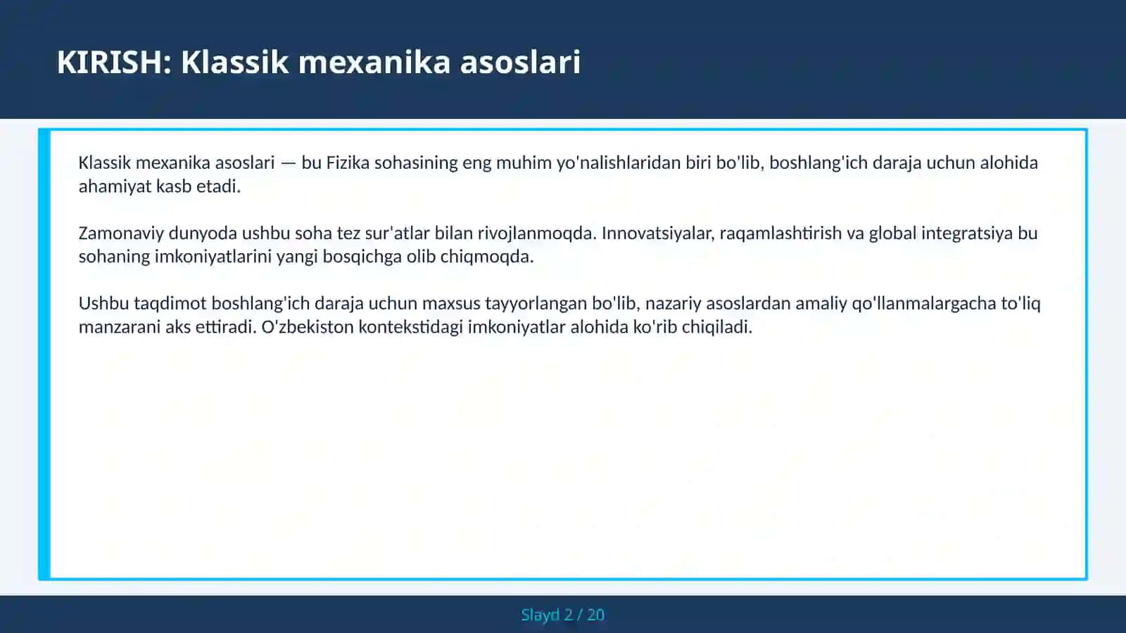 Klassik mexanika asoslari 2
