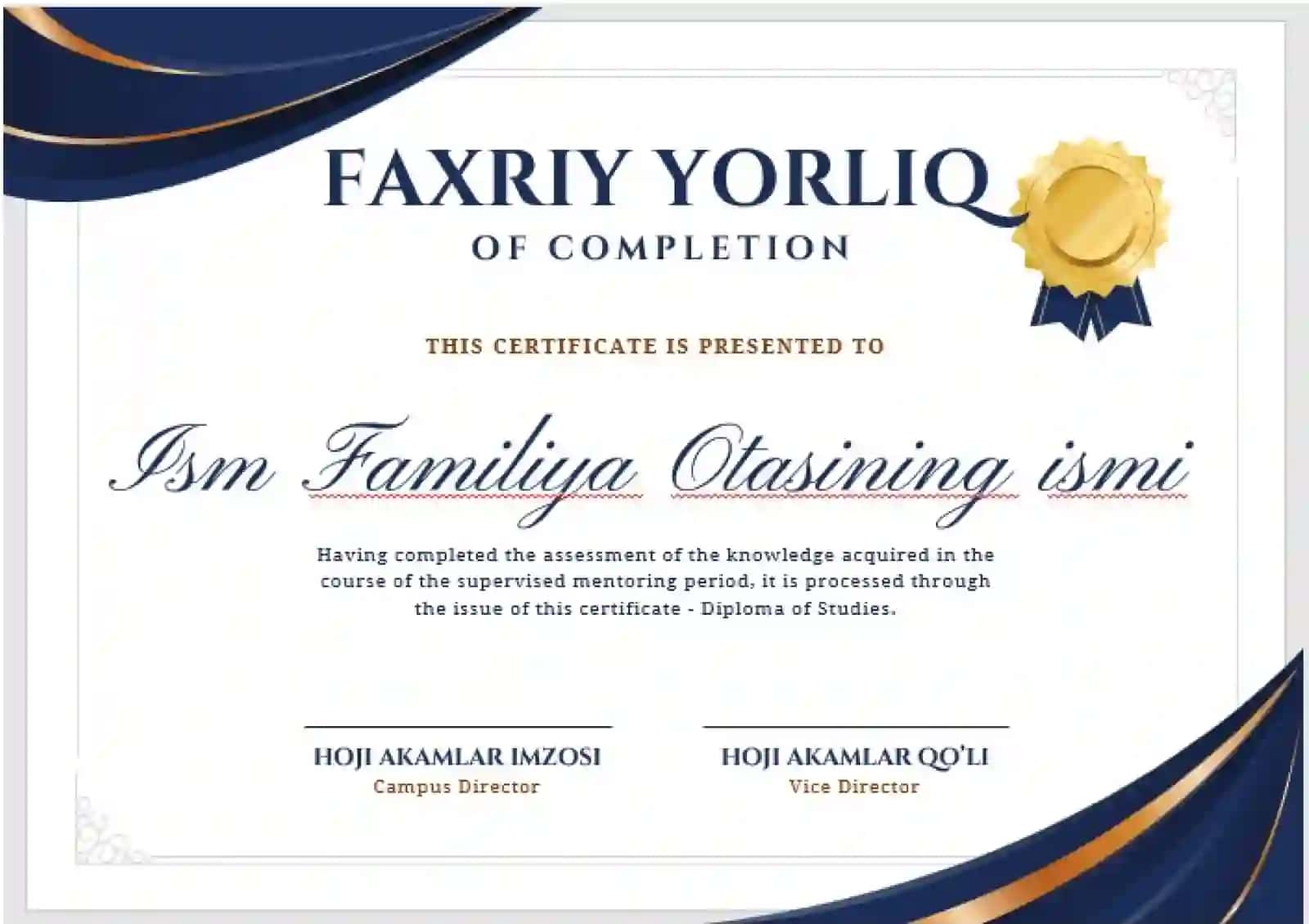 FAXRIY YORLIQ OF COMPLETION 2