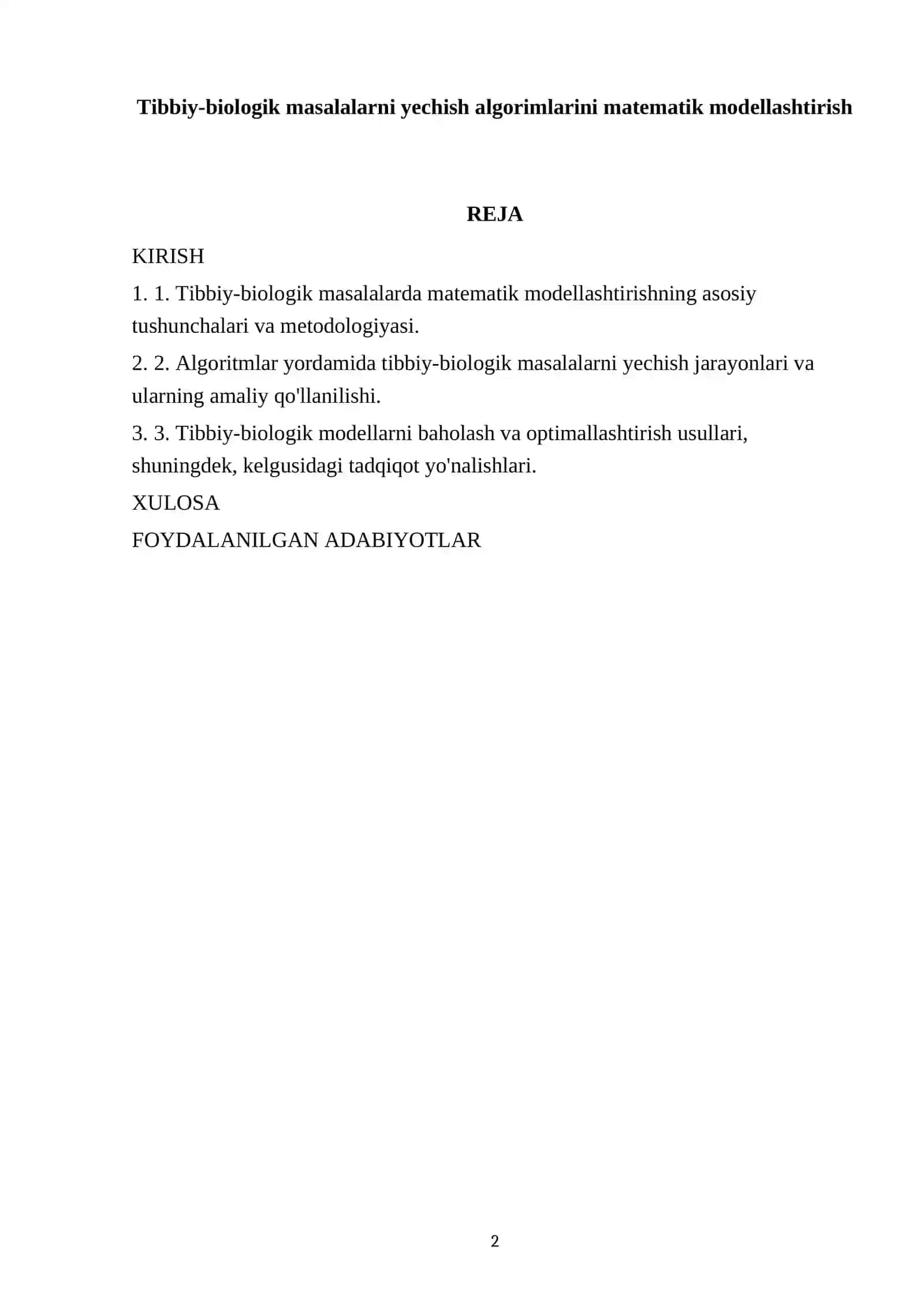 Tibbiy-biologik masalalarni yechish algorimlarini matematik modellashtirish 2