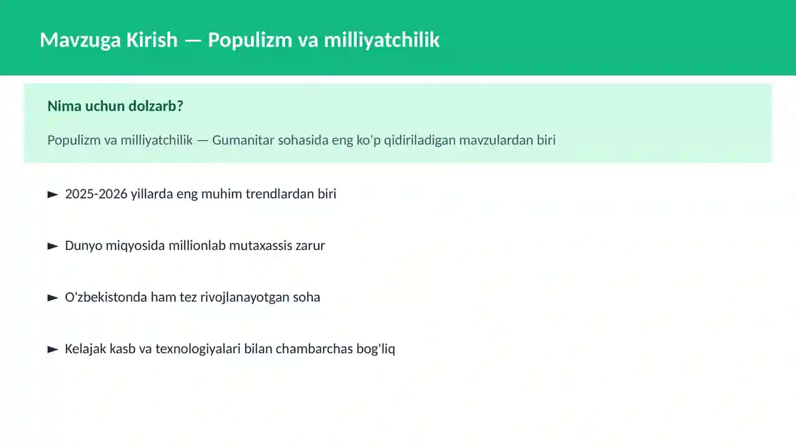 Populizm va milliyatchilik 2
