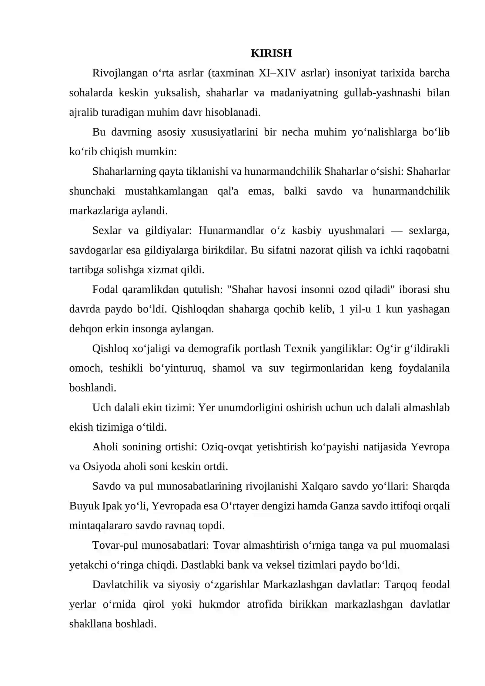 RIVOJLANGAN O‘RTA ASRLAR XUSUSIYATI 2