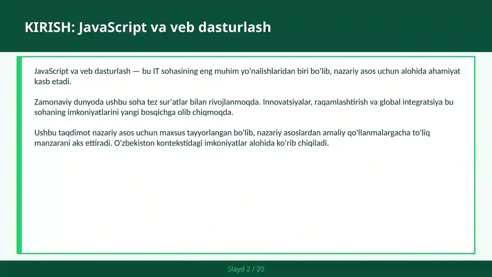 JavaScript VA VEB DASTURLASH 2