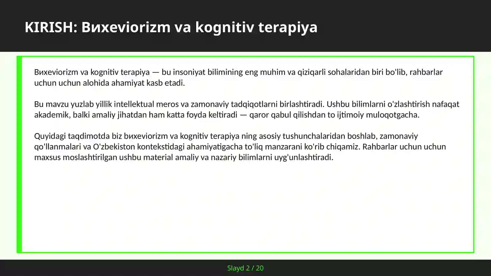 Bихeviorizm va kognitiv terapiya 2