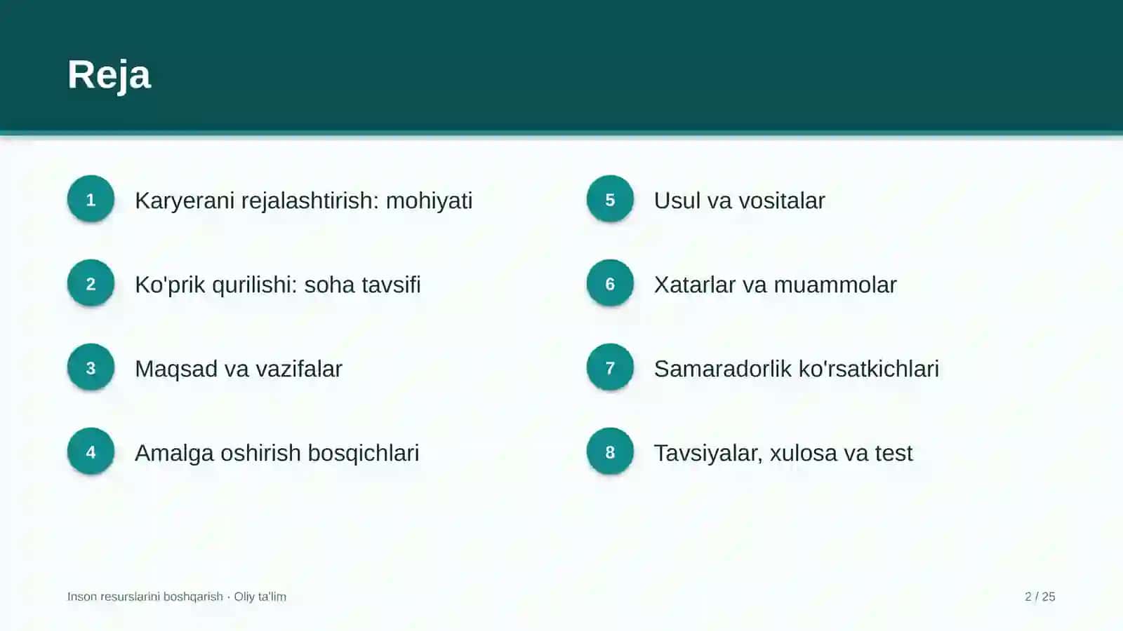 Ko'prik qurilishida karyerani rejalashtirish 2