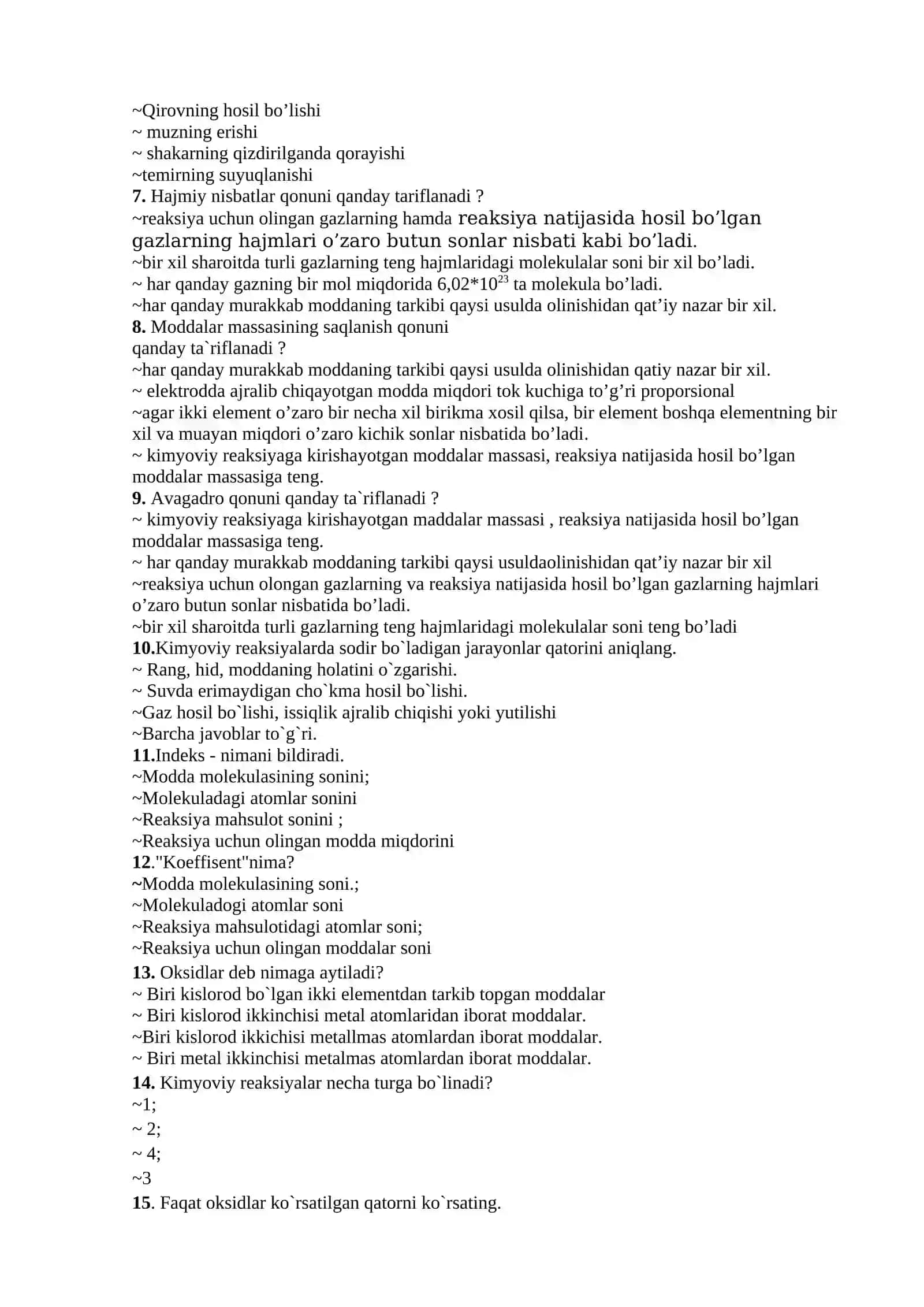 Kimyo fanidan yakuniy nazorat savollari 2