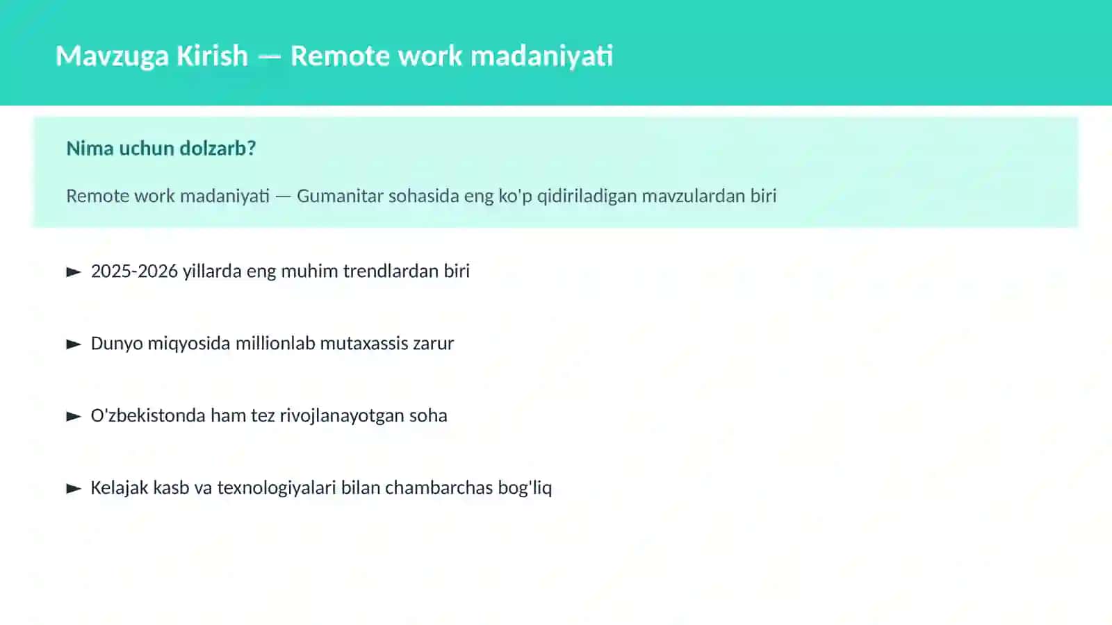 Remote work madaniyati 2