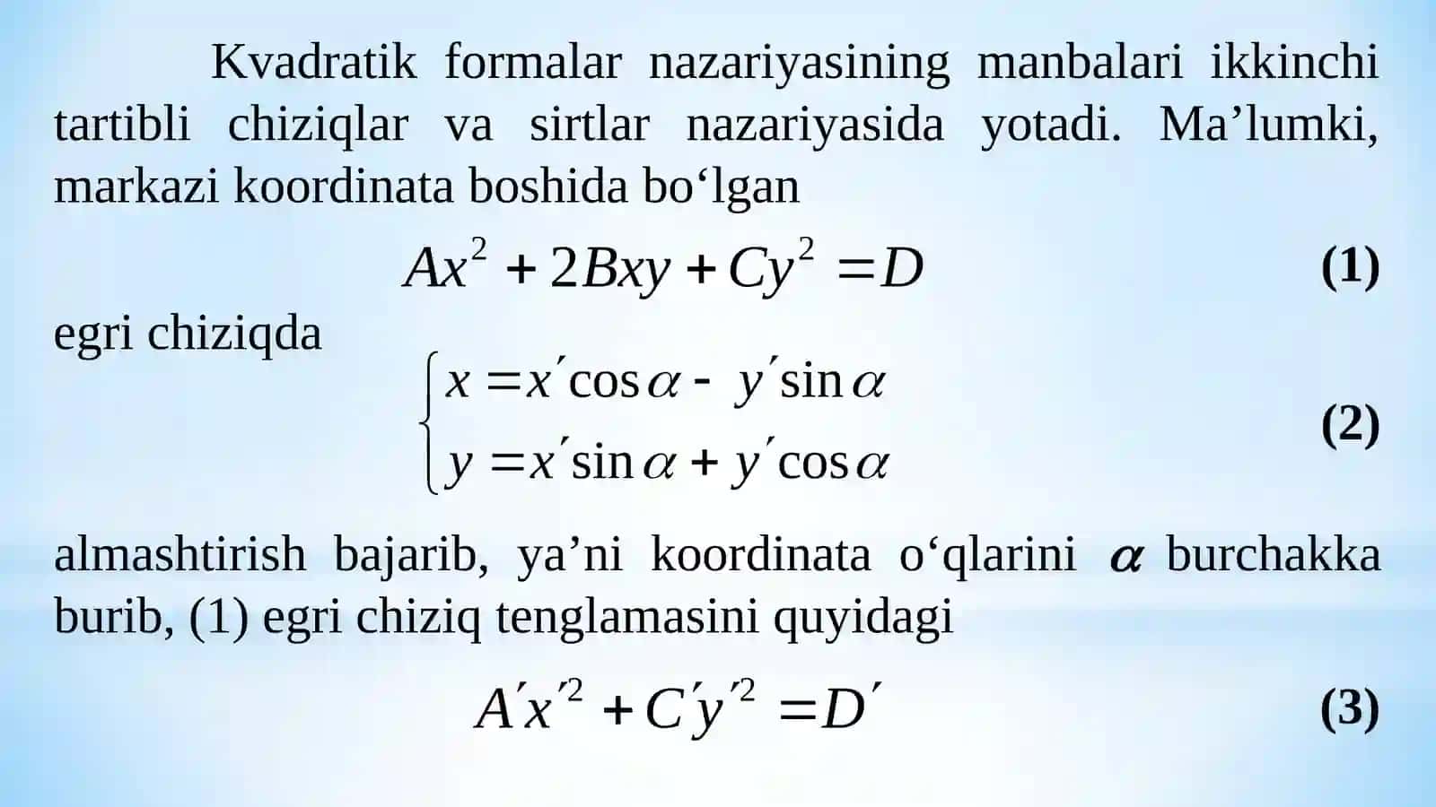 Kvadratik formalarni ma’lum etish 2