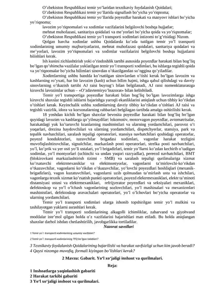 Temir yo`l transporti xodimlarining umumiy vazifalari 2
