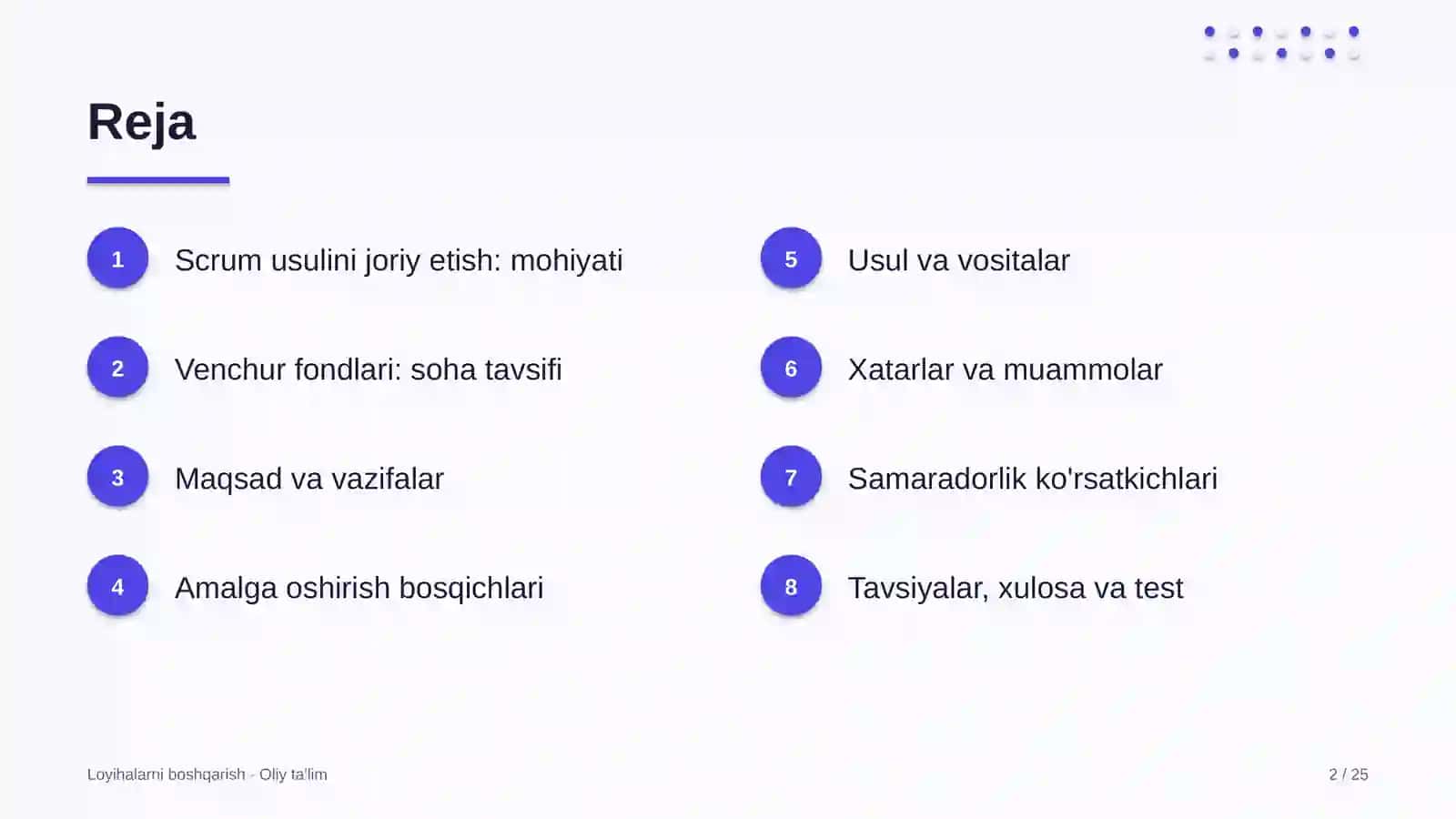 Venchur fondlarida Scrum usulini joriy etish 2