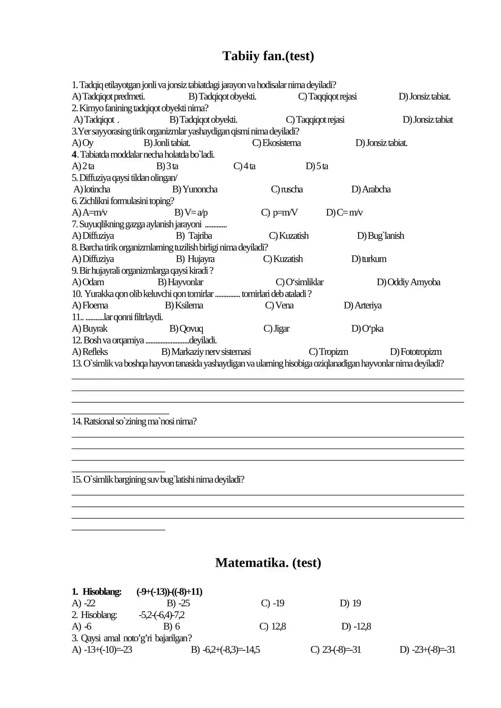 Tarix. (test) 2
