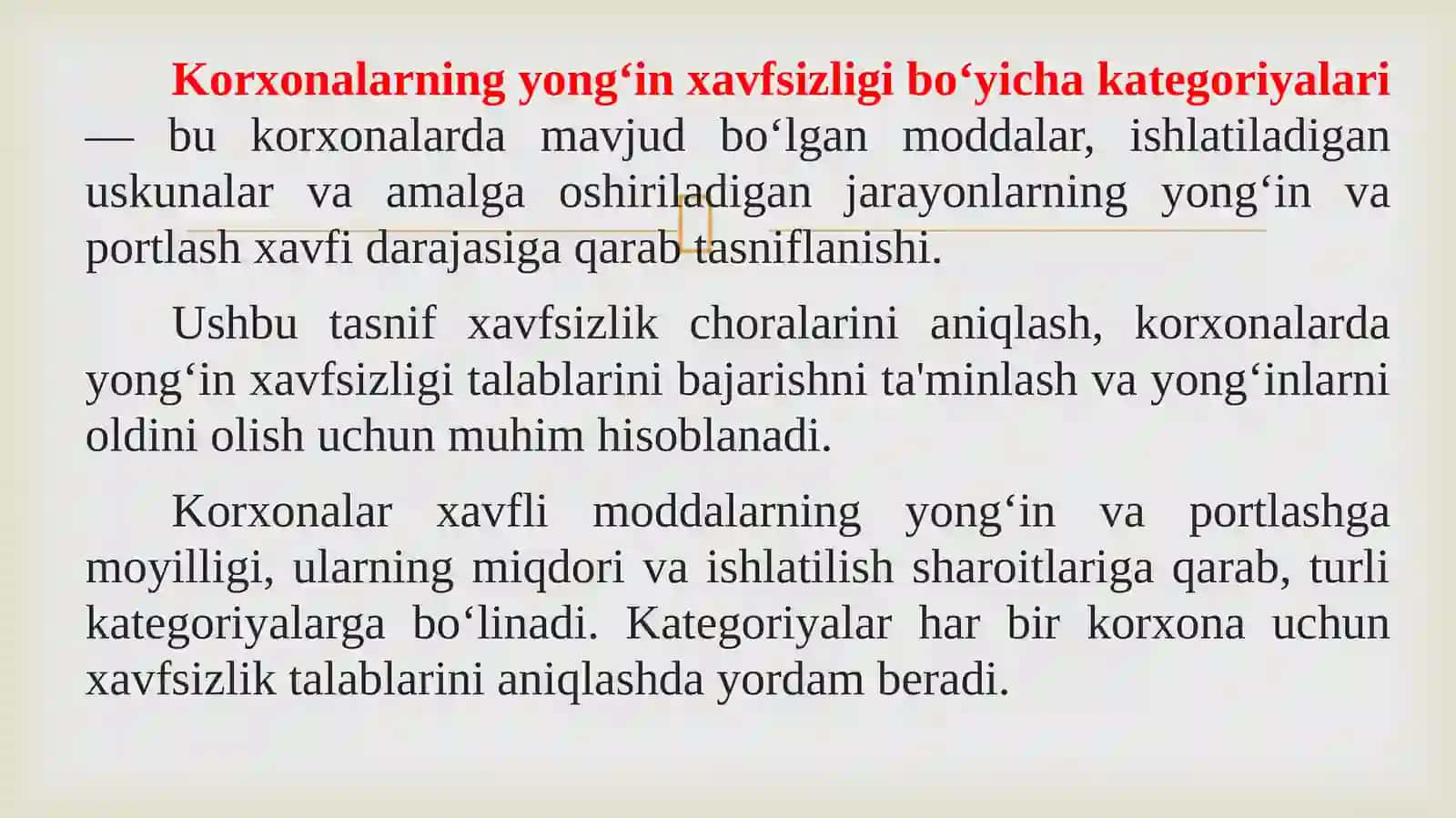 Korxonalarning yong‘in xavfsizligi bo‘yicha kategoriyalari 2