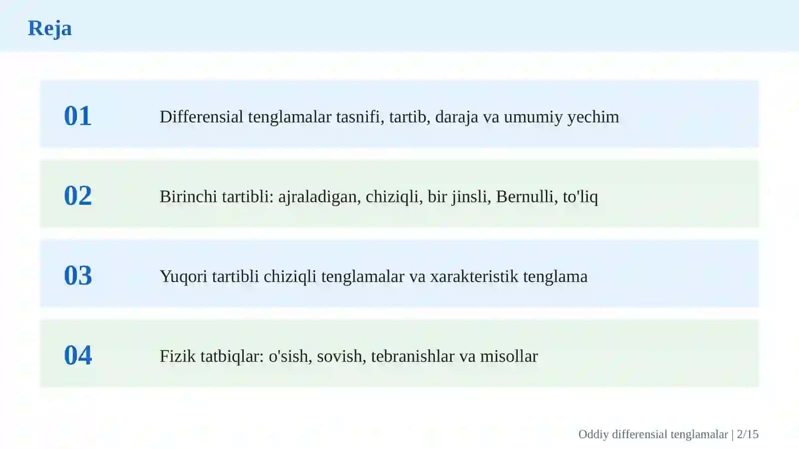 Oddiy differensial tenglamalar va ularni yechish usullari 2