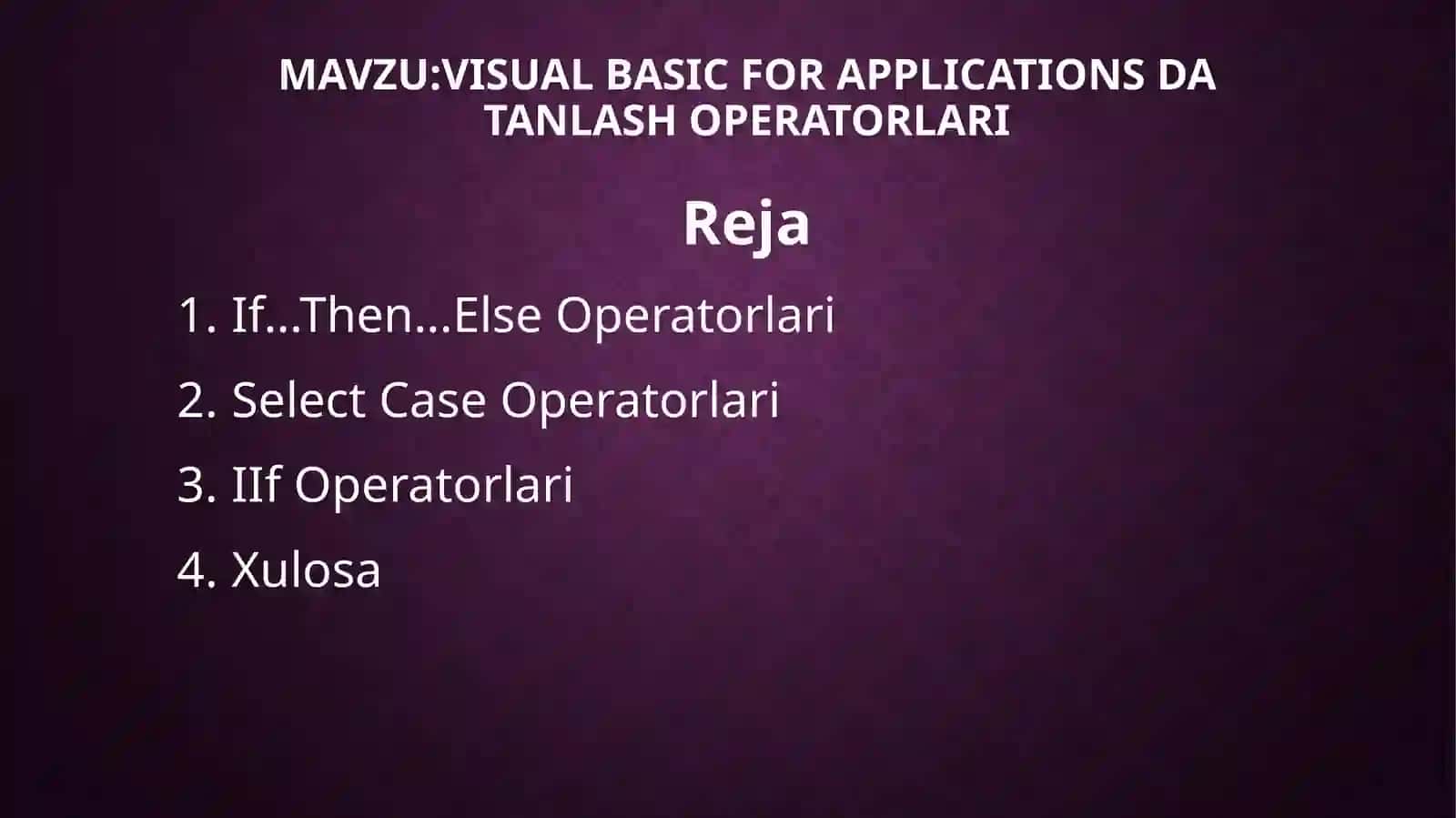 Visual Basic for Applications Datalash Operatorlari 2