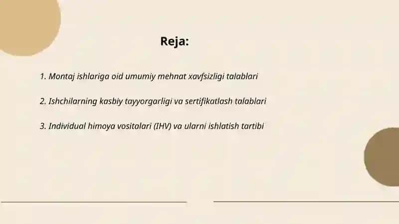 Montaj jarayonida mehnat xavfsizligi talablari 2