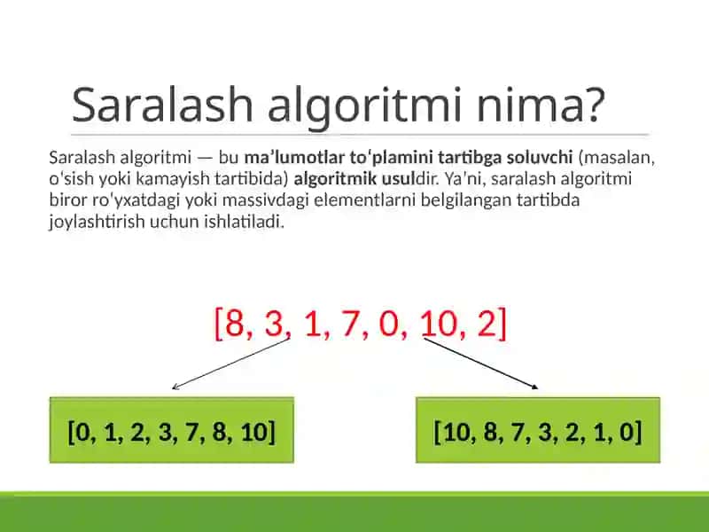 Pufakchali saralash (Bubble Sort) 2