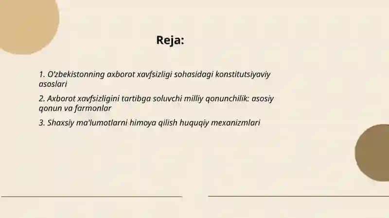 Oʻzbekistonda axborot xavfsizligining ma'naviy va huquqiy asoslari 2