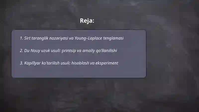 Suyuqlikning sirt taranglik koeffitsiyentini aniqlash 2