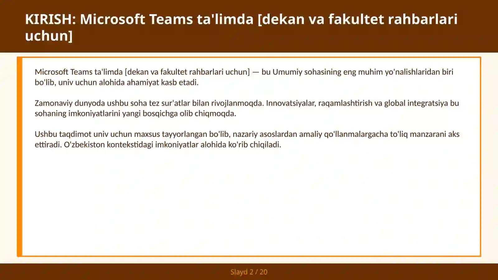 MICROSOFT TEAMS TA'LIMDA [DEKAN VA FAKULTET RAHBARLARI UCHUN] 2
