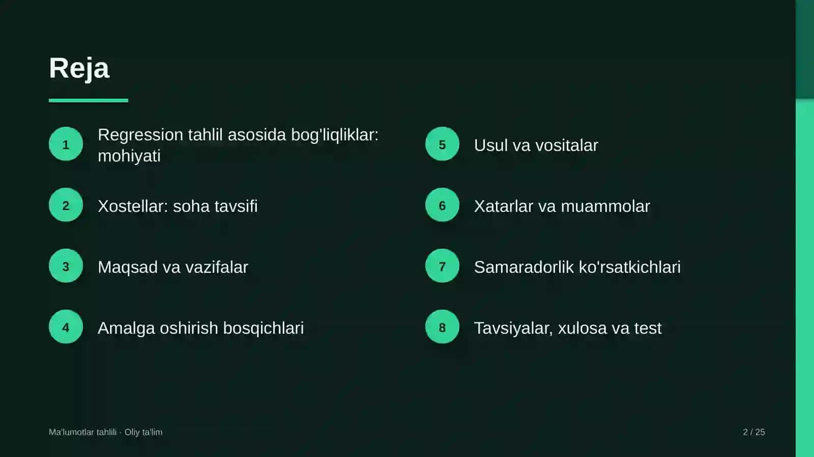 Xostellarda regression tahlil asosida bog'liqliklarni aniqlash 2