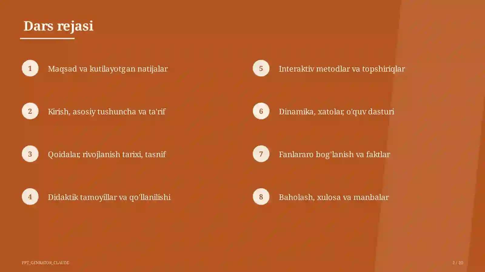 Dars refleksiyasi va o'z-o'zini tahlil 2