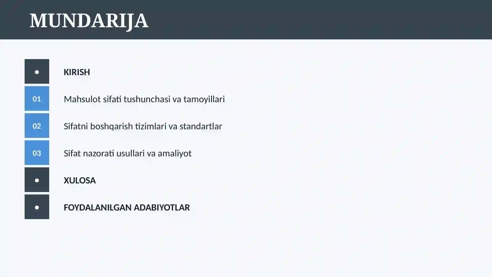 MAHSULOT SIFATI VA UNI BOSHQARISH 2