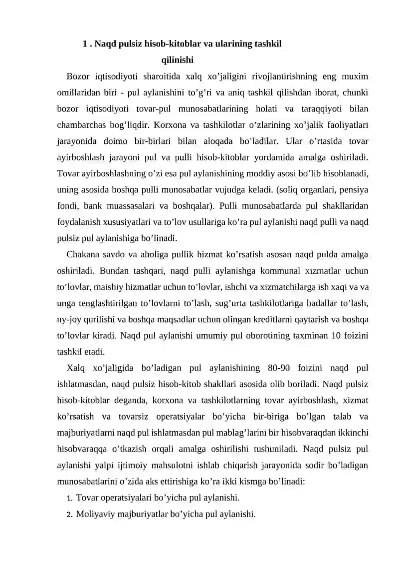 Naqd pulsiz hisob-kitoblarni tashkil qilish 2