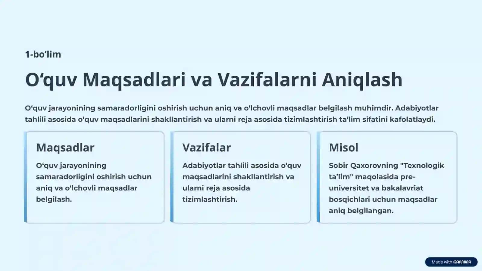O‘quv Maqsadlari Tanlash va Texnologiyalashtirish: Zamonaviy Yondashuvlar 2