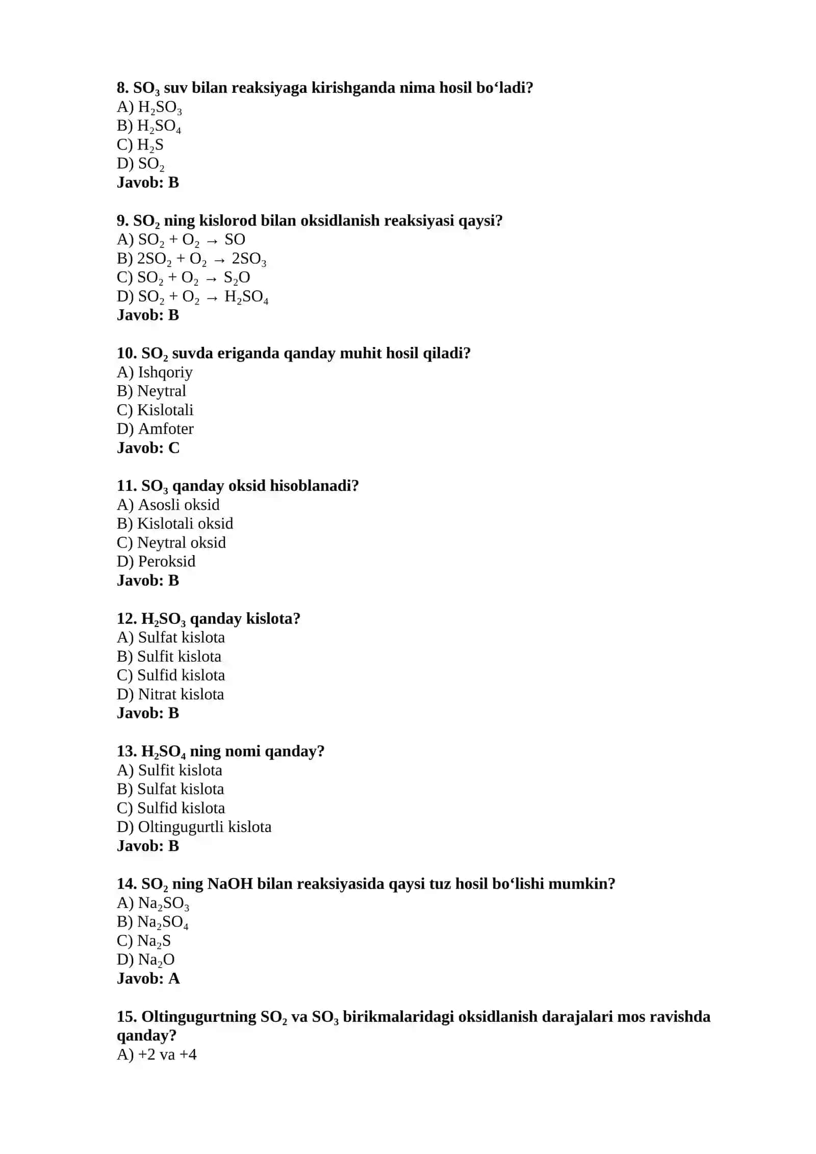 Oltingugurtning kislorodli birikmalari 2