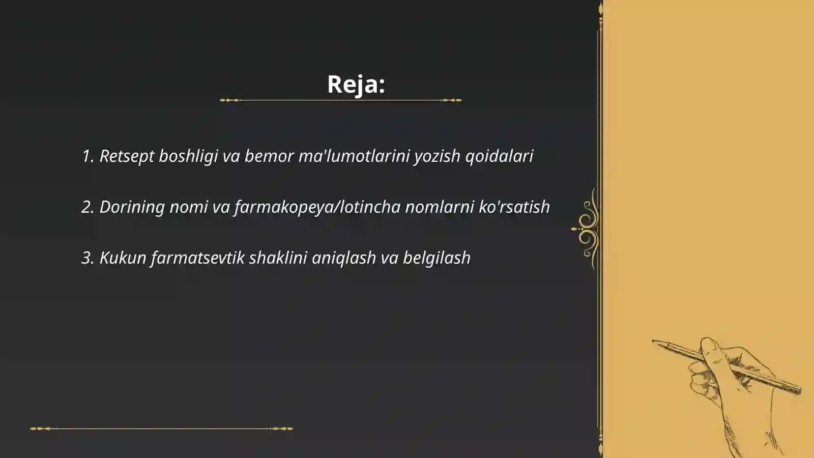 Retseptura retsep yozish qoidalari kukun uchun 2