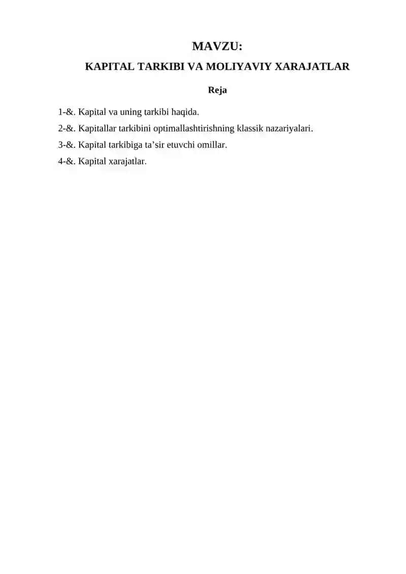 KAPITAL TARKIBI VA MOLIYAVIY XARAJATLAR 2