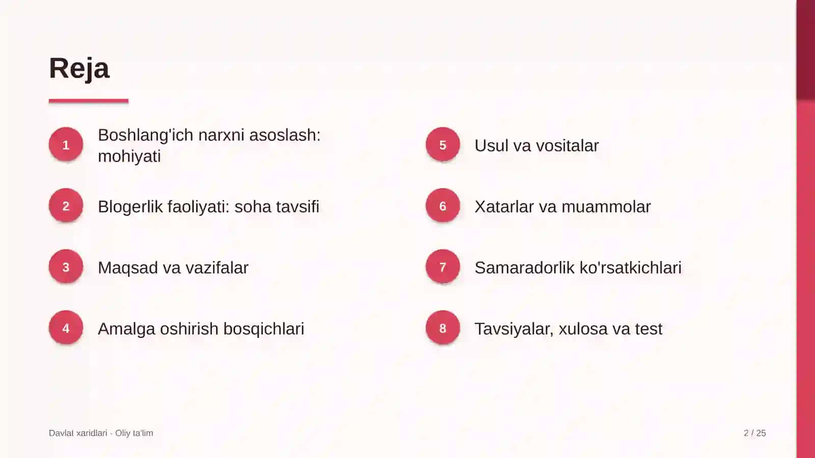 Blogerlik faoliyatida boshlang'ich narxni asoslash 2