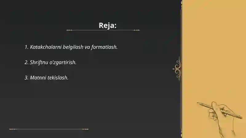 Katakchalarni belgilash va formatlash 2