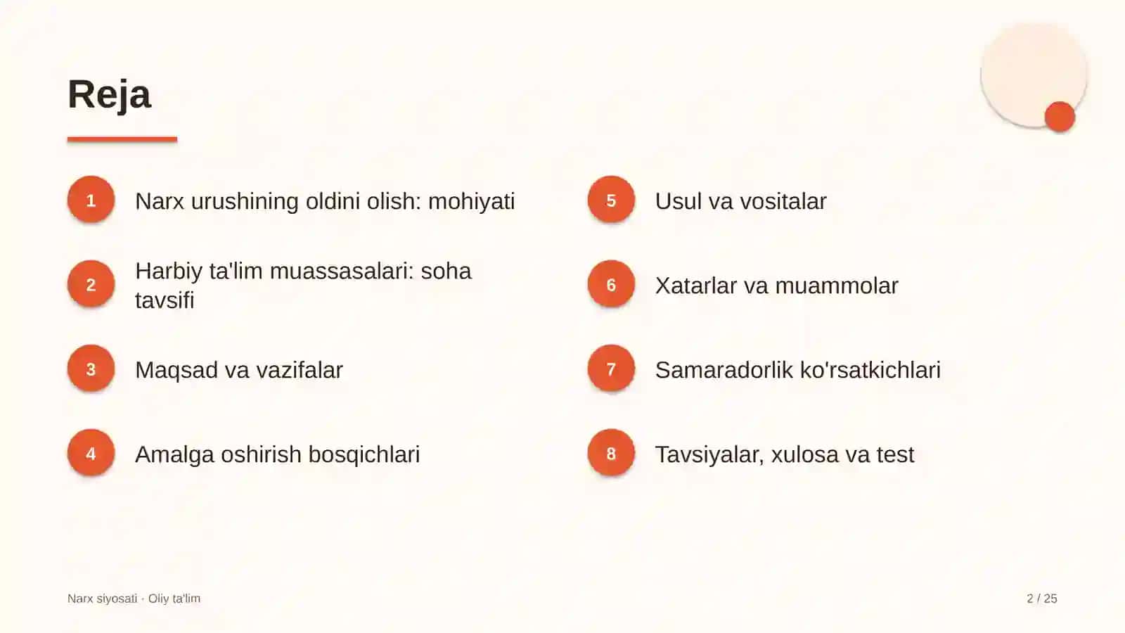 Harbiy ta'lim muassasalarida narx urushining oldini olish 2