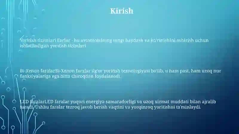 Yoritish tizimlari Farlar 2