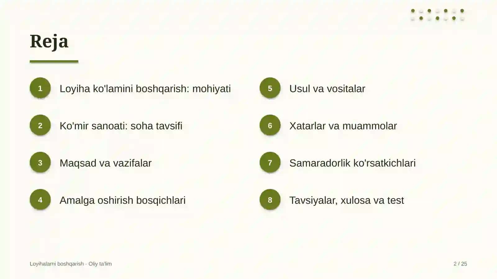 Ko'mir sanoatida loyiha ko'lamini boshqarish 2