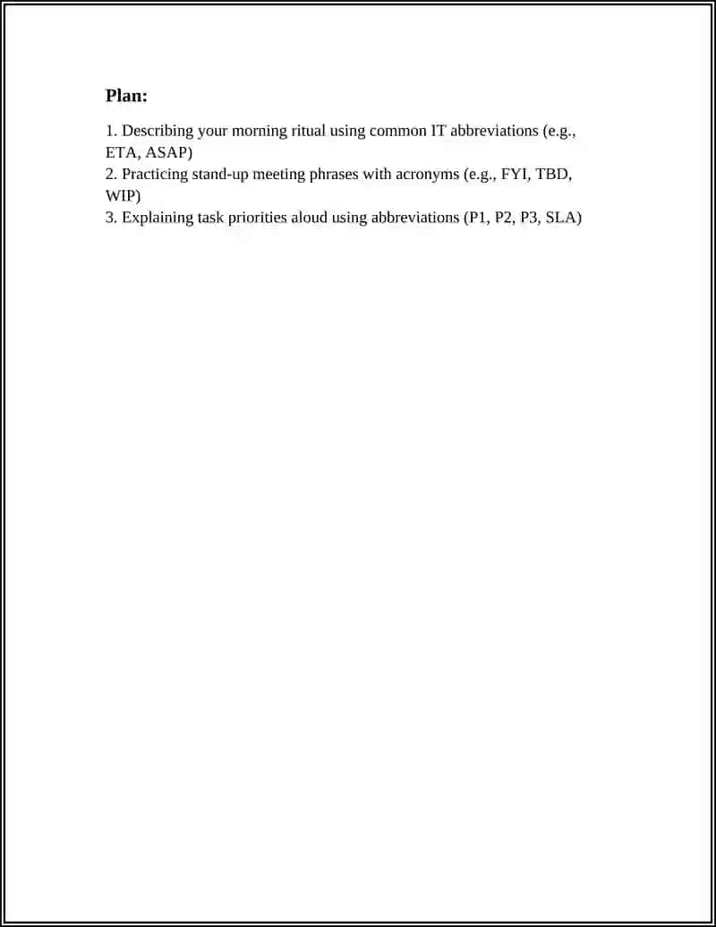 DAILY ROUTINE SPEAKING. LEARNING IT ABBREVIATIONS 2