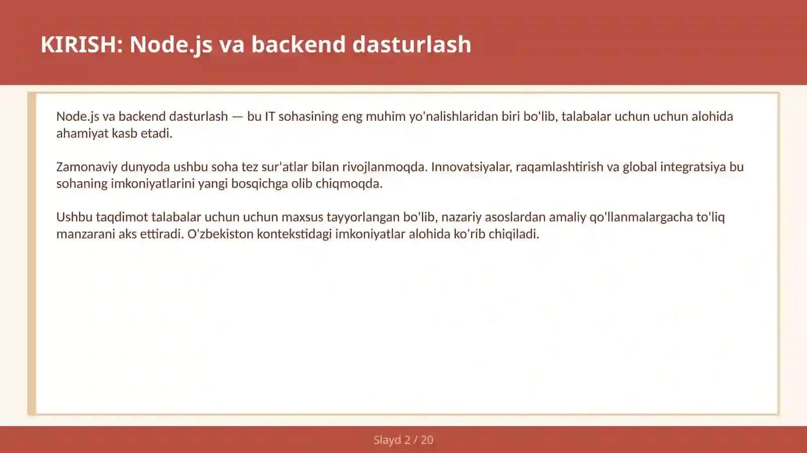 KIRISH: Node.js va backend dasturlash 2
